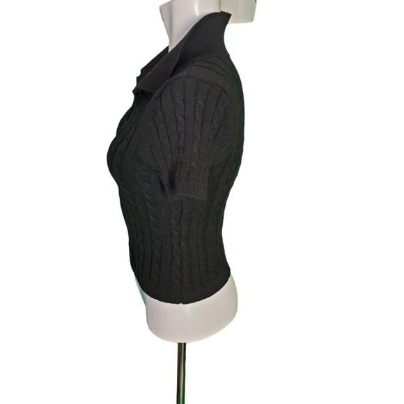 525 America Black Cable Knit Collared Semi Cropped Sweater sz S - Picture 3 of 5
